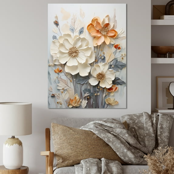 Designart "Serenity In Floral Contrast I" Seasonal Flowers Wall Art Living Room