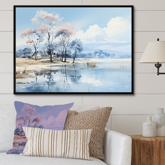 Designart "Serenity In Lakeside Nature I" Lakes Lakehouse Floater Framed Wall Decor