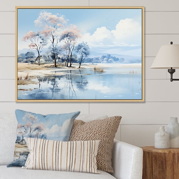 Designart "Serenity In Lakeside Nature I" Lakes Lakehouse Floater Framed Wall Decor