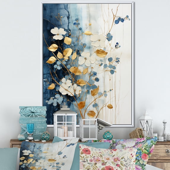Designart "Serenity In Minimalist Beige And Gold Botanicals" Plants Floater Framed Canvas Wall Art
