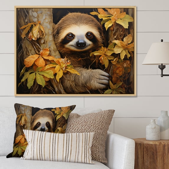 Designart "Serenity Sloth Resting on a Branch II" Animals Floater Framed Wall Decor