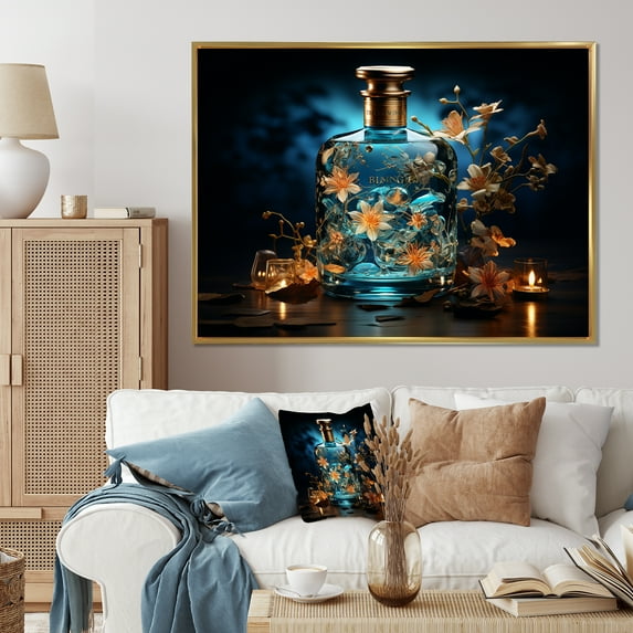 Designart "Serenity: Soma'S Sapphire Flower Perfume Bottle" Hinduism Floater Framed Canvas Prints