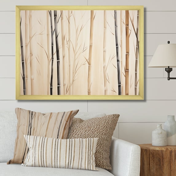 Designart "Serenity With Beige Minimalism Bamboo II" Bamboo Picture Framed Wall Art Living Room