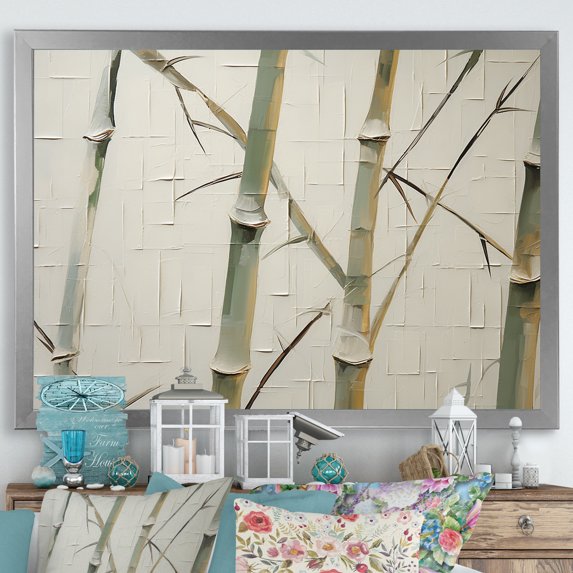 Designart "Serenity With Green And Beige Minimalism Bamboo" Bamboo Picture Framed Canvas Art Print