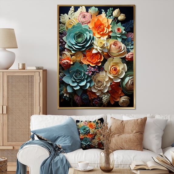 Designart "Serenity in Green and Black Succulents I" Floral & Botanical Floater Framed Canvas Print