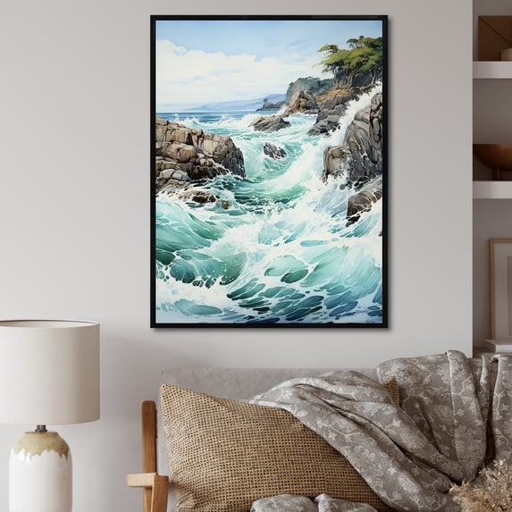 Designart "Serenity in River Minimalism" Landscape & Nature Floater Framed Canvas Print
