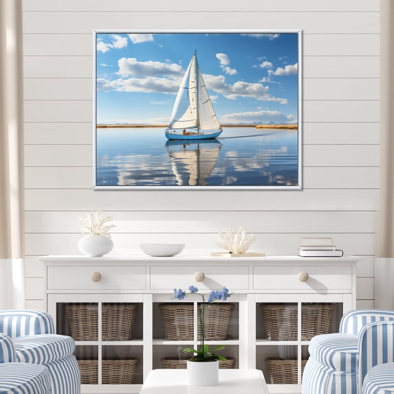 Designart "Serenity in Sailing with Sailboats I" Sailing Boat Floater Framed Canvas Wall Art