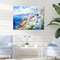thumbnail image 1 of Designart "Serenity in Santorini Coastal Village I" Landscapes Wall Art - Country White Greece Bedroom Canvas Wall Art, 1 of 4