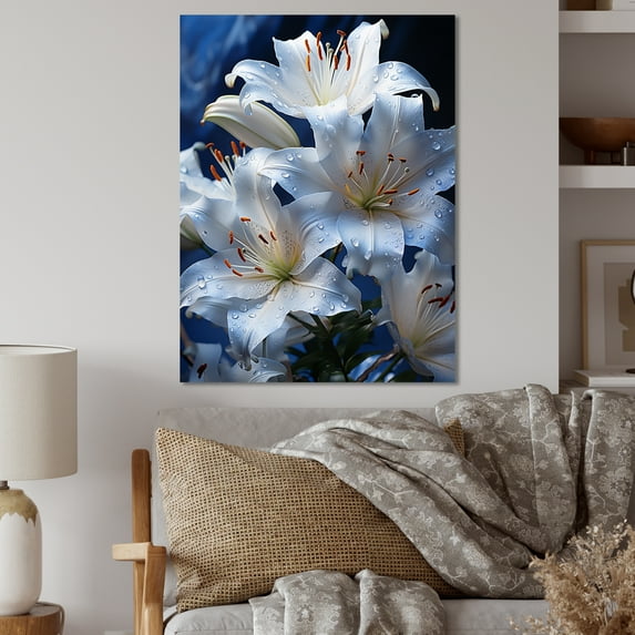Designart "Serenity in White Flowers" Floral Metal Wall Art Prints