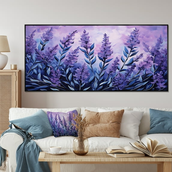 Designart "Serenity of Lavender I" Oversized Floral Framed Wall Art - Traditional Purple Herbs Hallway Framed Wall Art Decor