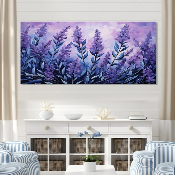 Designart "Serenity of Lavender I" Oversized Floral Wall Art - Traditional Purple Herbs Living Room Canvas Art