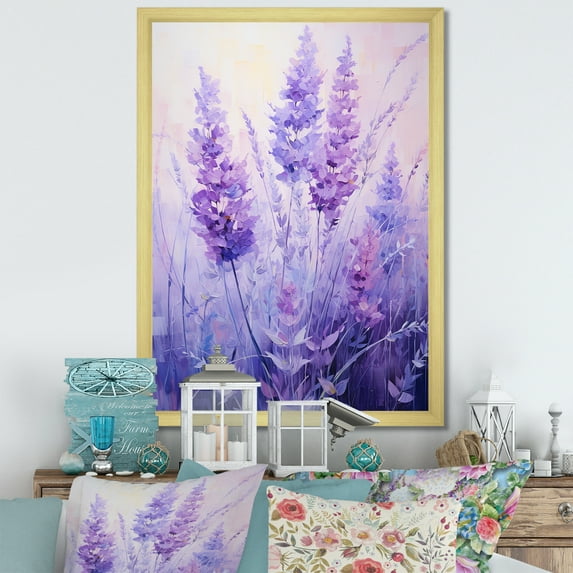Designart "Serenity of Lavender IV" Floral Framed Wall Art - Traditional Purple Herbs Living Room Framed Canvas Art
