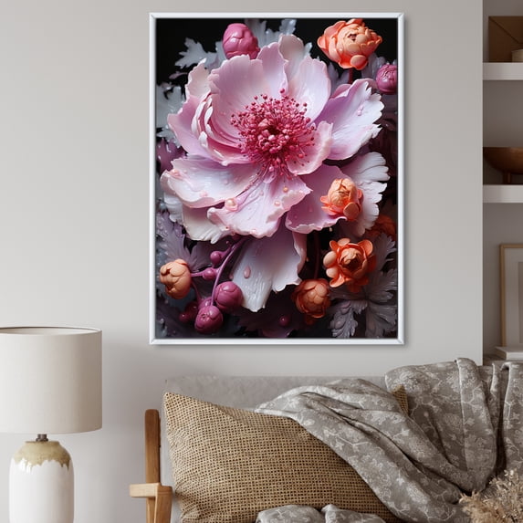 Designart "Serenity of Pink Roses" Floral Floater Framed Canvas Print