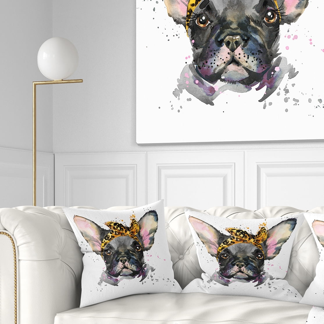 Designart Serious Black French Bulldog - Animal Throw Pillow - 16x16