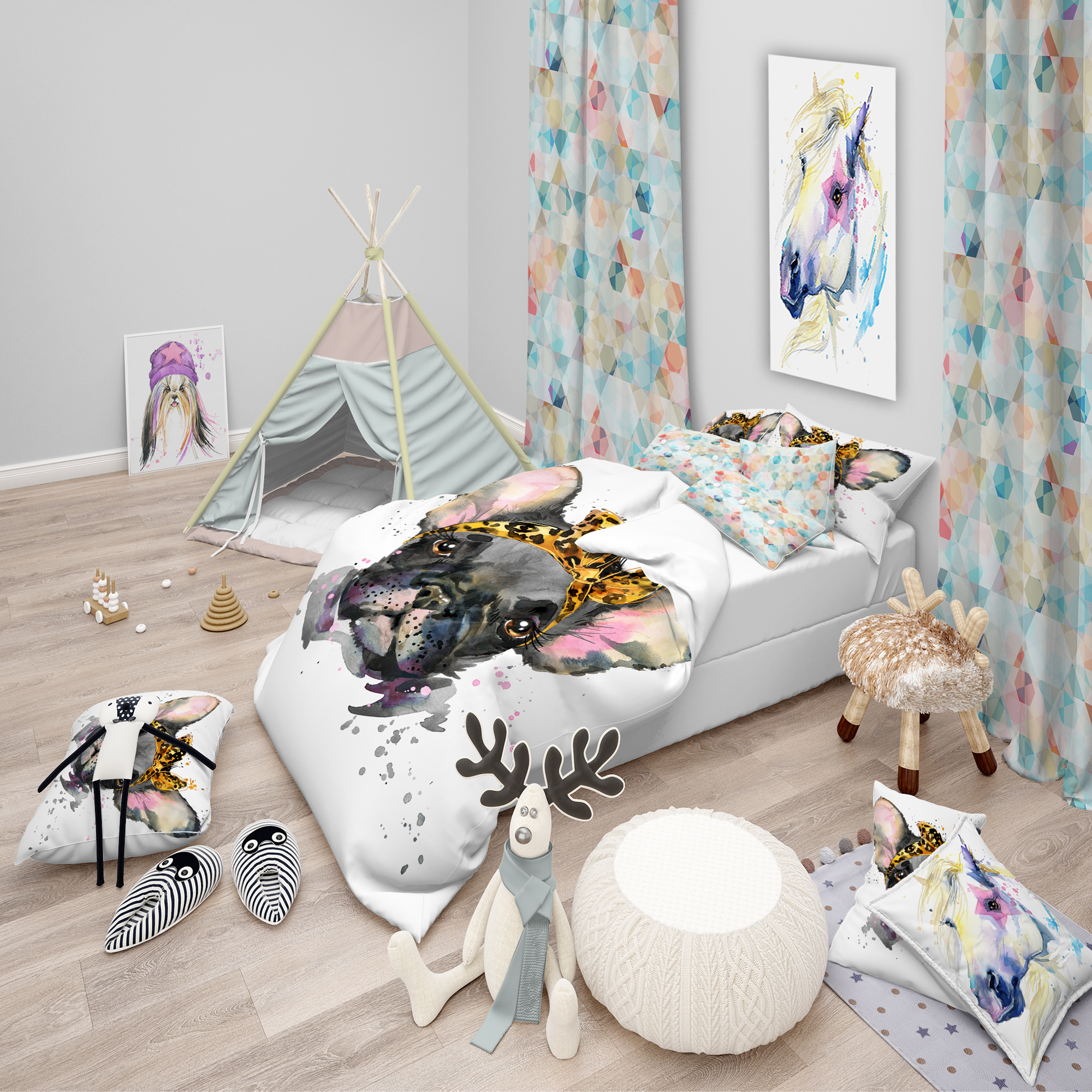 Designart 'Serious Black French Bulldog' Modern & Contemporary Duvet Cover Set