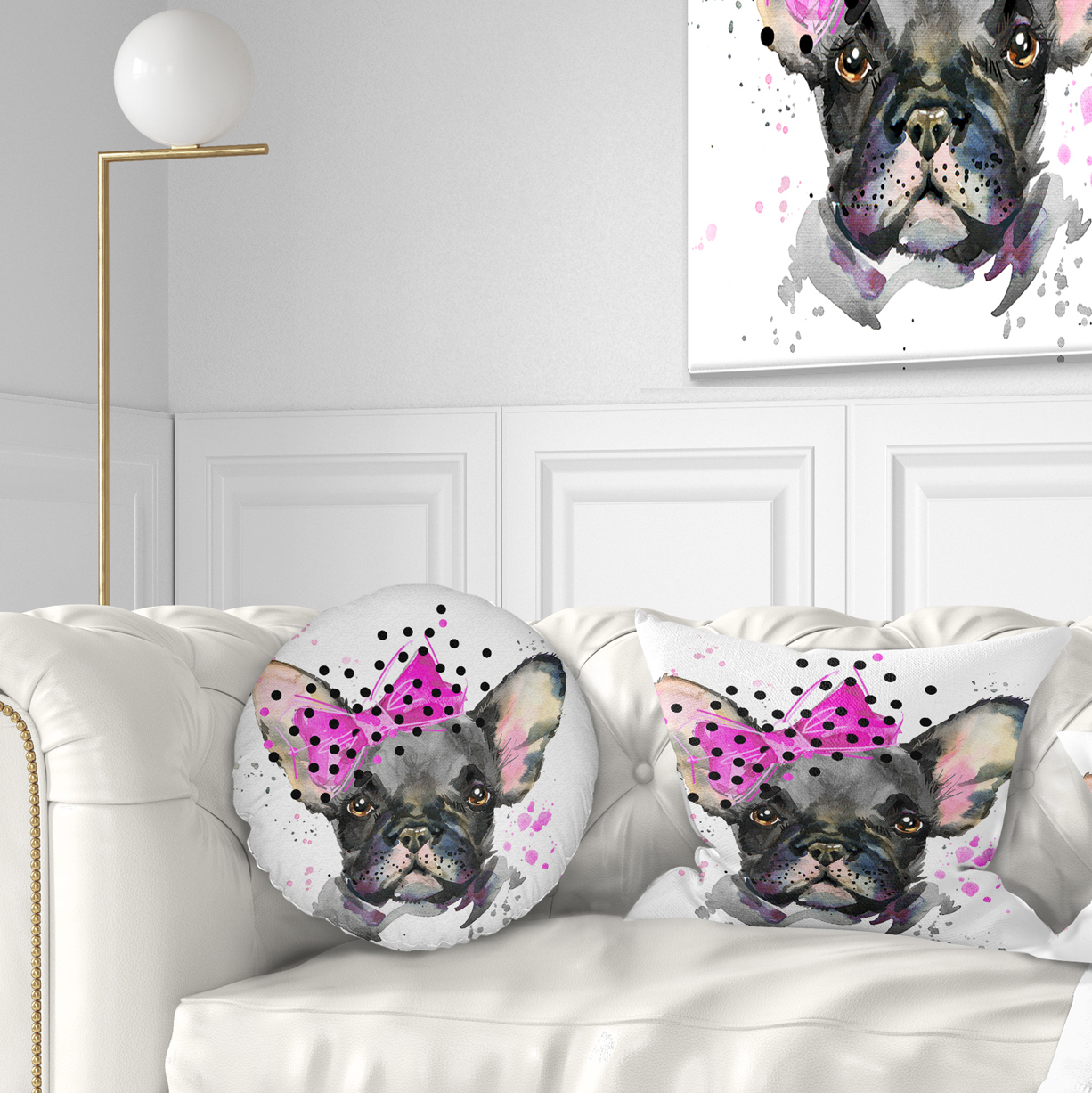 Designart Serious French Bulldog Watercolor - Animal Throw Pillow - 12x20