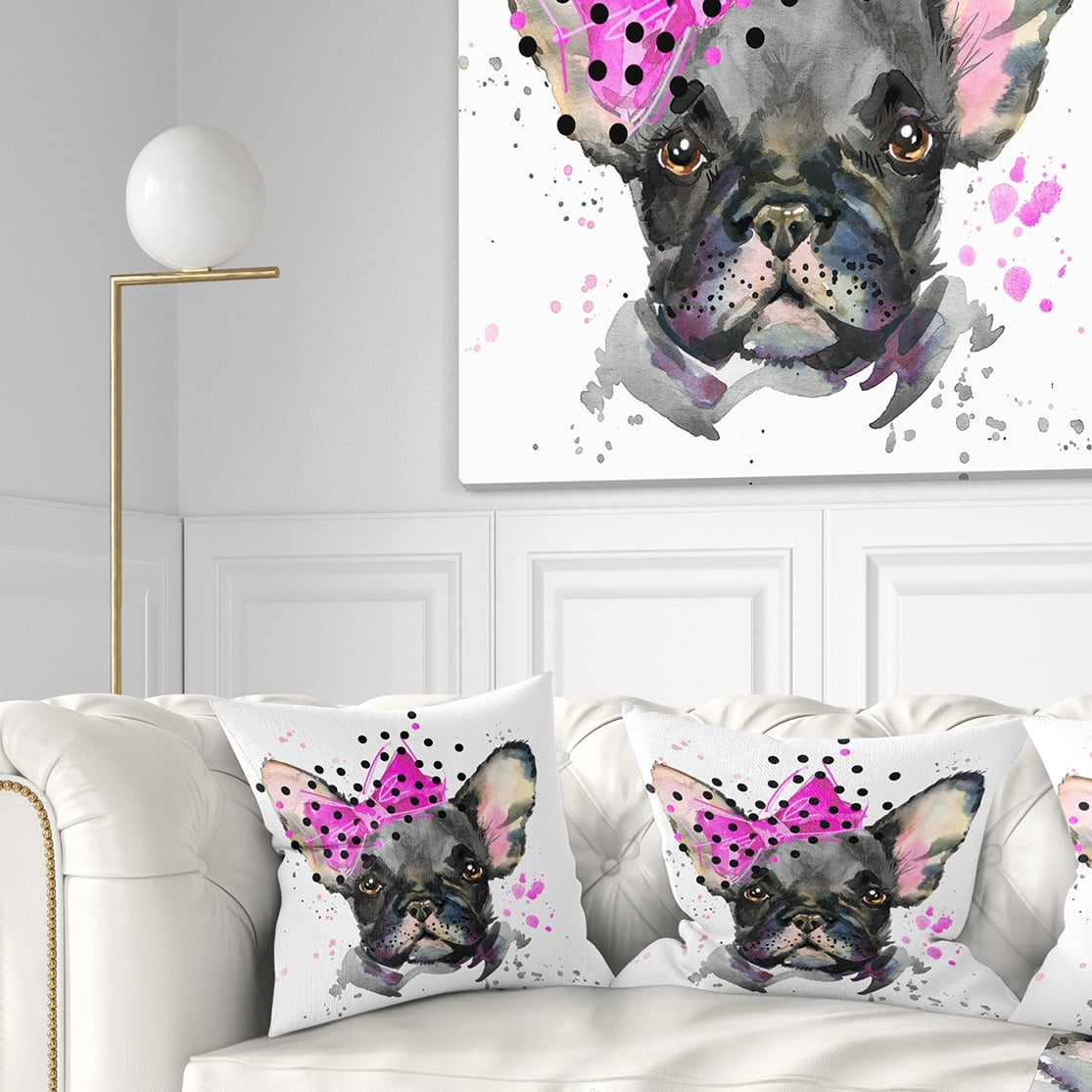 Designart Serious French Bulldog Watercolor - Animal Throw Pillow - 18x18
