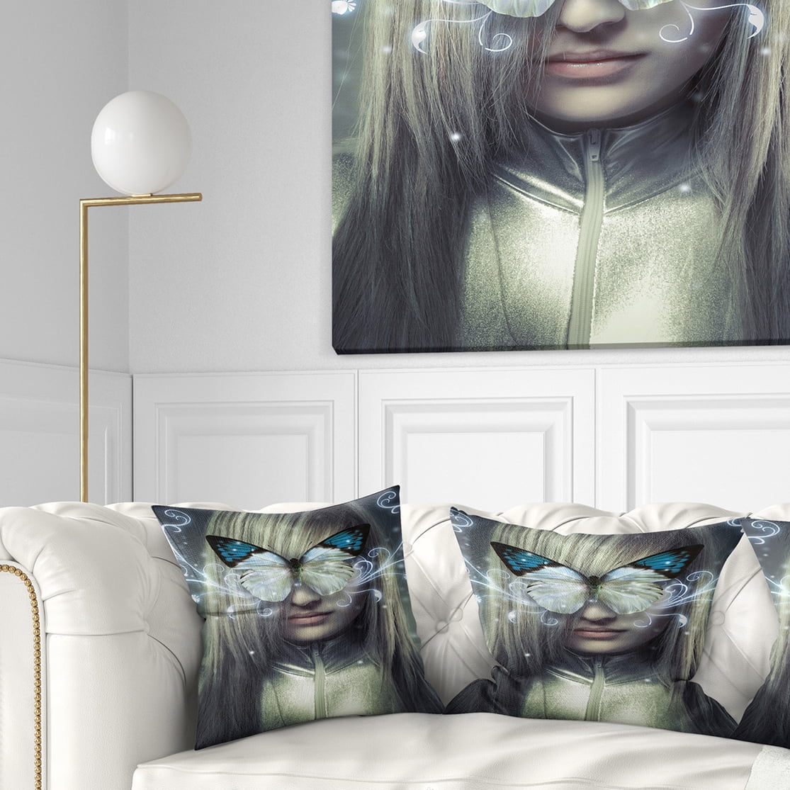 Designart Serious Young Blonde - Abstract Portrait Throw Pillow - 16x16