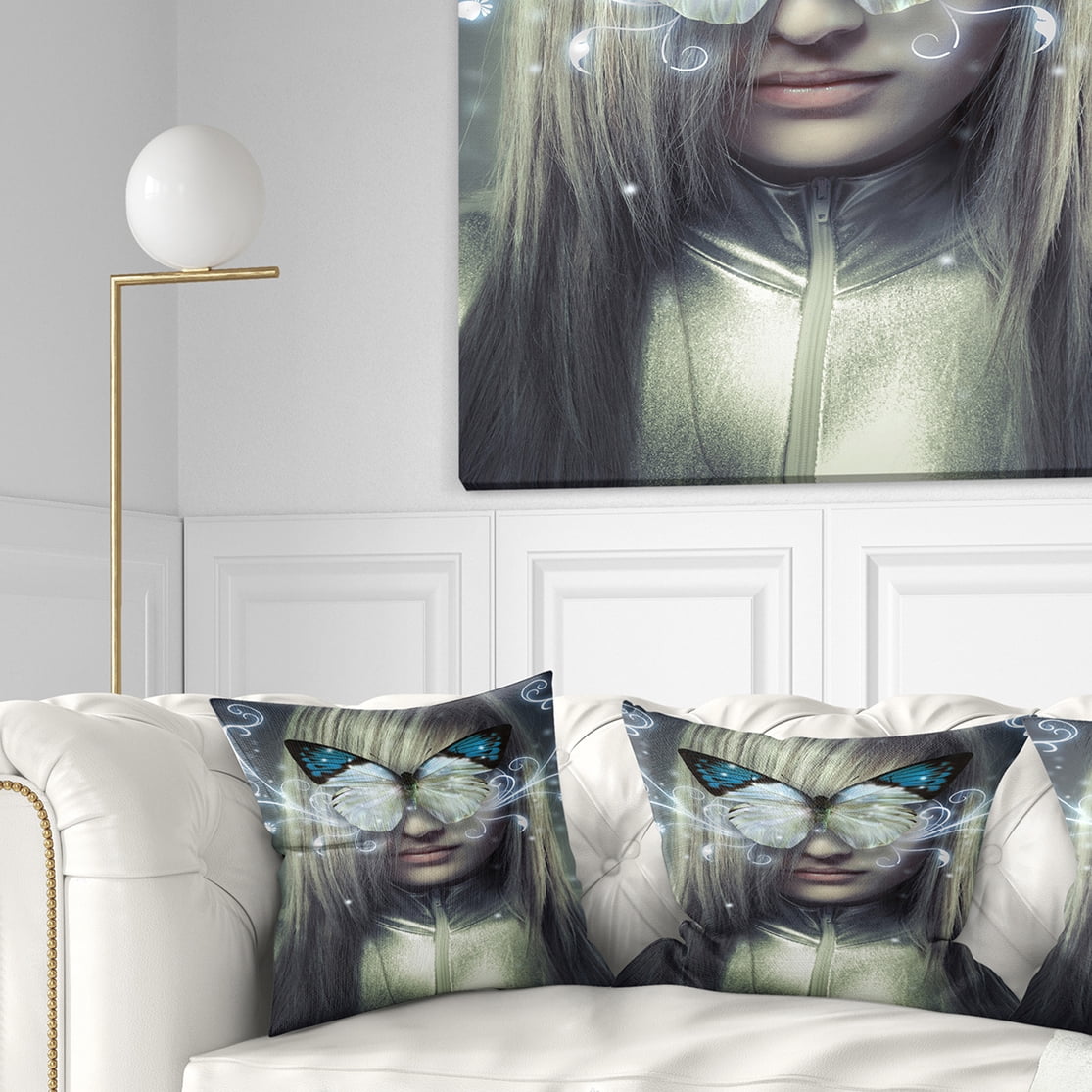 Designart Serious Young Blonde - Abstract Portrait Throw Pillow - 18x18