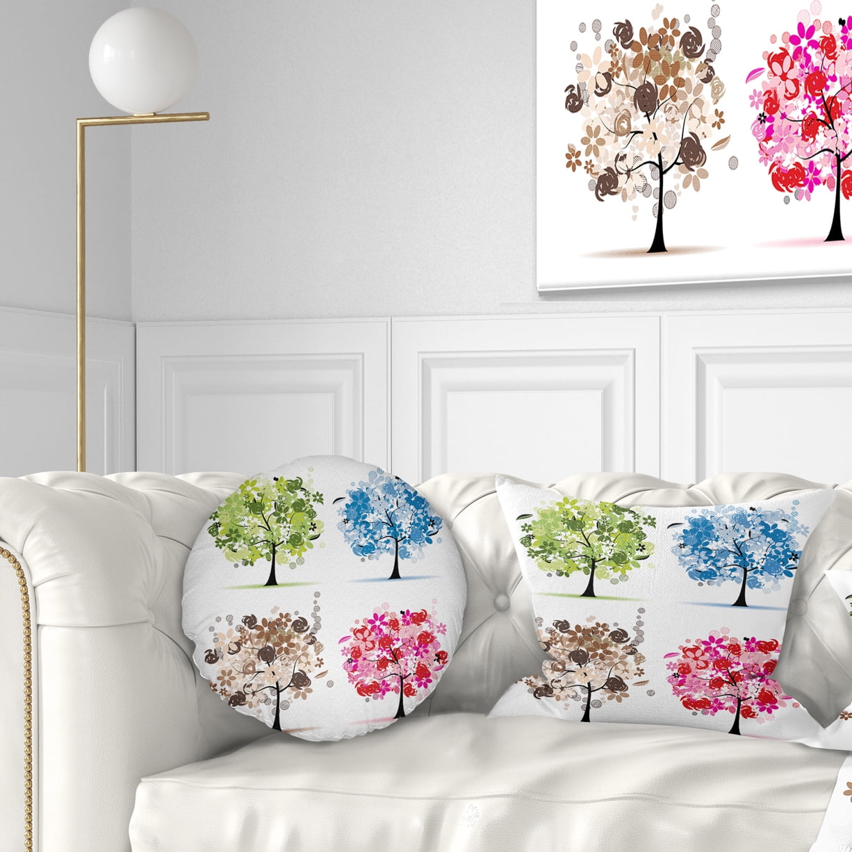 Designart Set of Floral Trees - Floral Throw Pillow - 12x20