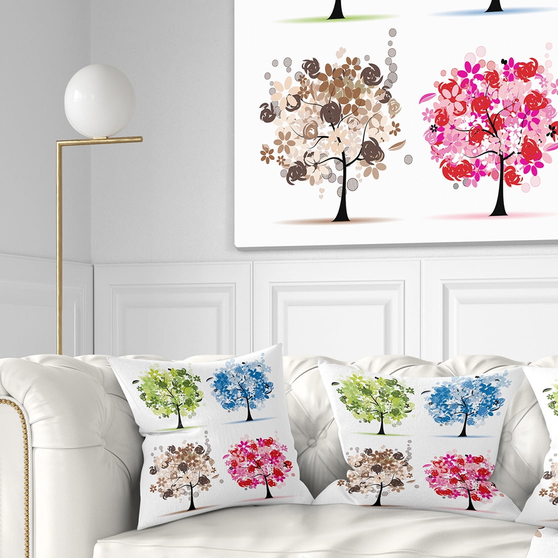 Designart Set of Floral Trees - Floral Throw Pillow - 18x18