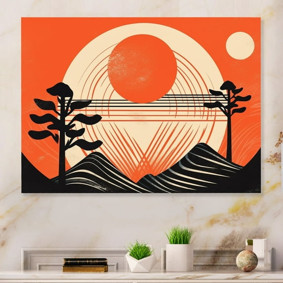 Designart "Setting Sun Atop the Mountain VII" Landscape Modern Metal Art Print