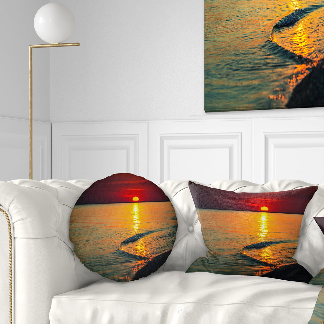 Designart Setting Sun Giving Color to Waters - Modern Beach Throw Pillow - 12x20