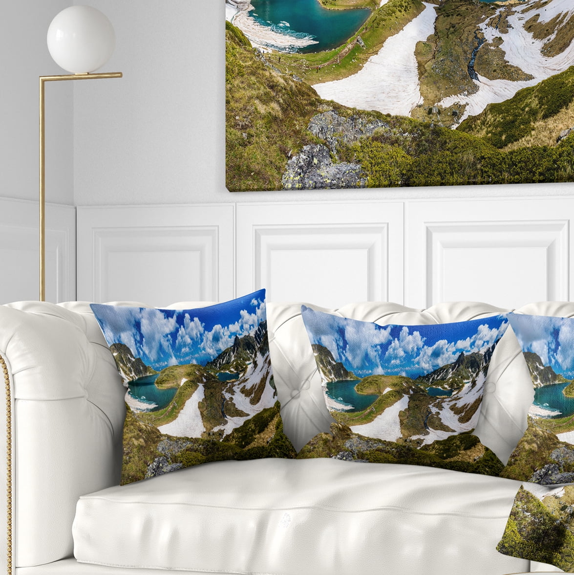 Designart Seven Rila Lakes in Bulgaria - Landscape Printed Throw Pillow - 16x16