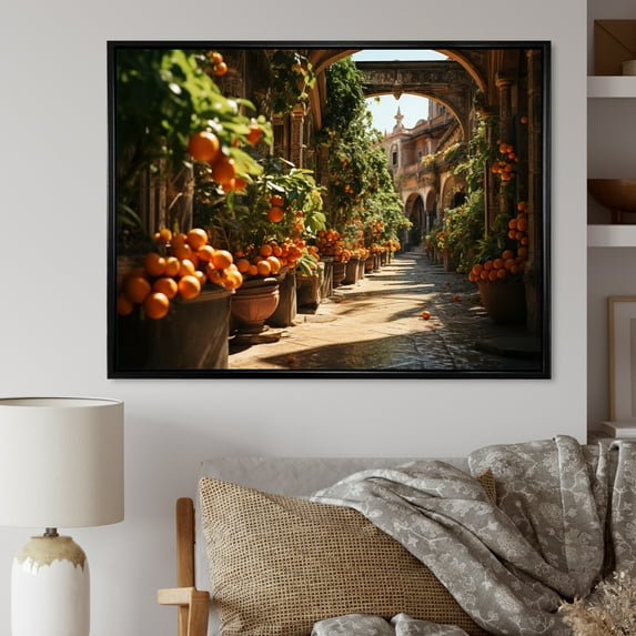Designart "Seville Orange Trees Spain" Spain Floater Framed Wall Art Living Room