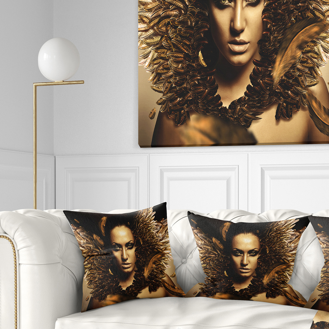 Designart Sexy Brunette - Digital Art Portrait Throw Pillow - 16x16