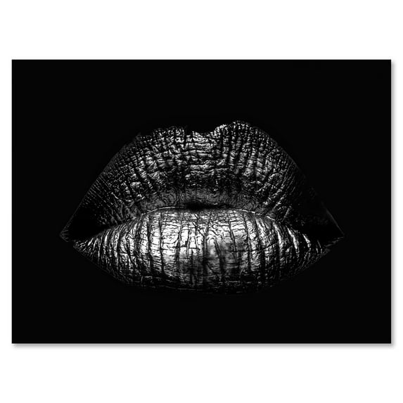 Designart ' Sexy Golden Metallized Woman Lips I ' Modern Canvas Wall Art Print