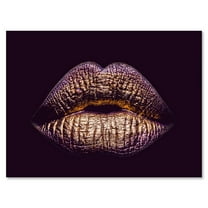 Designart ' Sexy Golden Metallized Woman Lips III ' Modern Canvas Wall Art Print