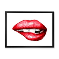 Designart 'Sexy Plump Puffy Girl Lips Biting' Modern Framed Art Print