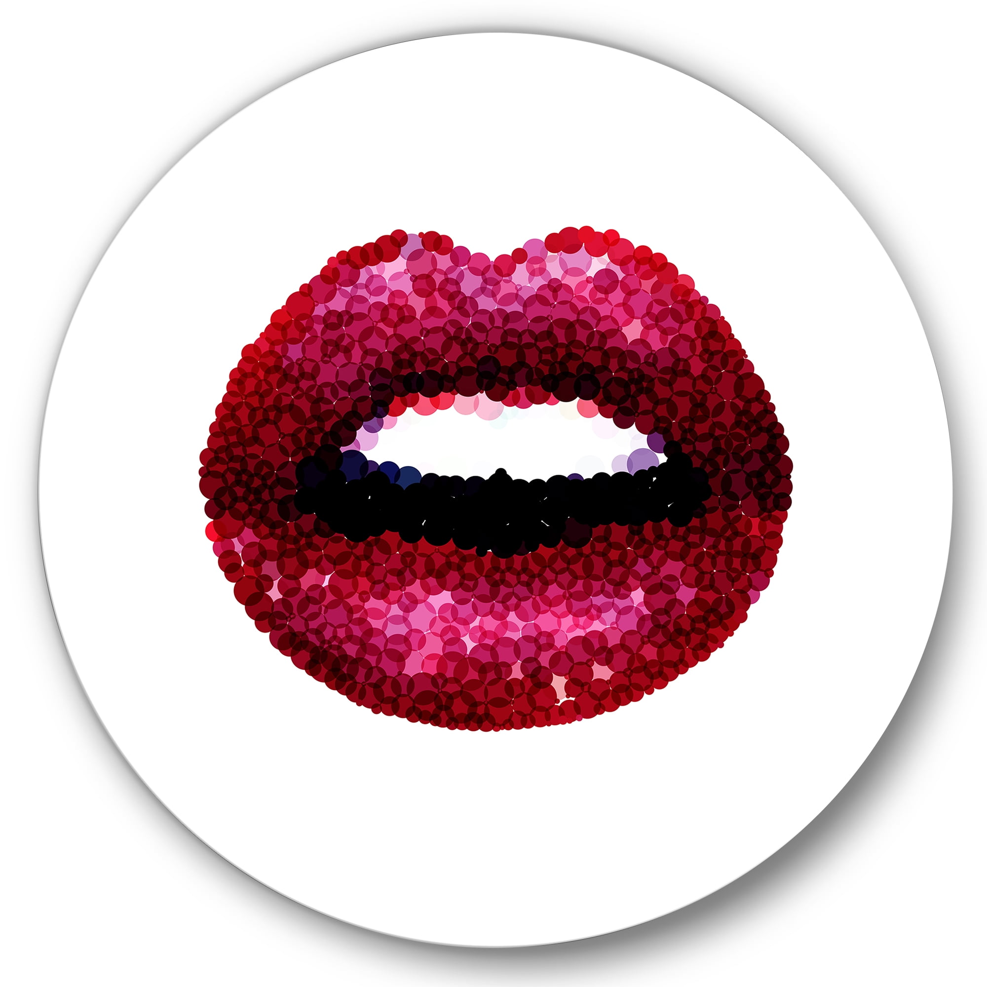 Designart 'Sexy Red Girl Lips' Modern Circle Metal Wall Art 23x23 - Disc of 23