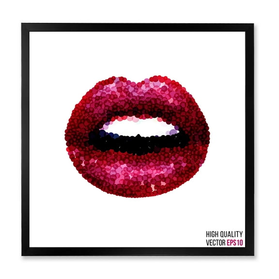 Designart 'Sexy Red Girl Lips' Modern Framed Art Print