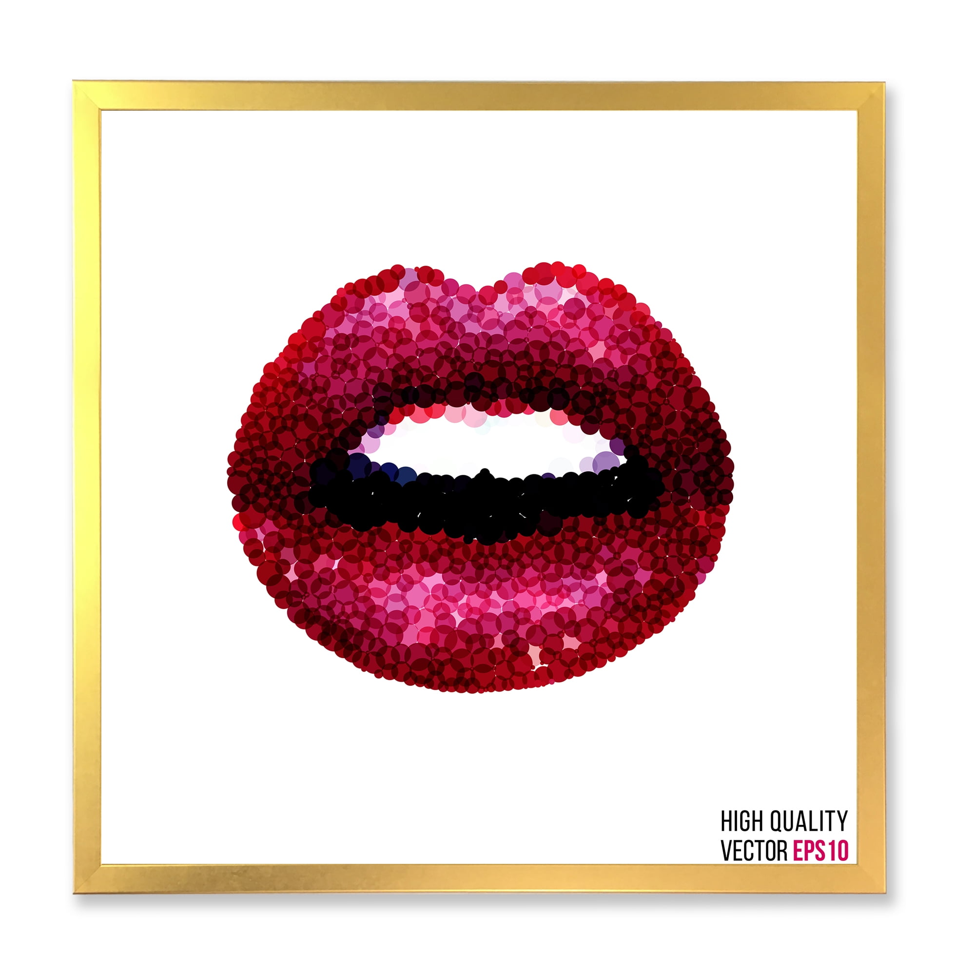 Designart 'Sexy Red Girl Lips' Modern Framed Art Print