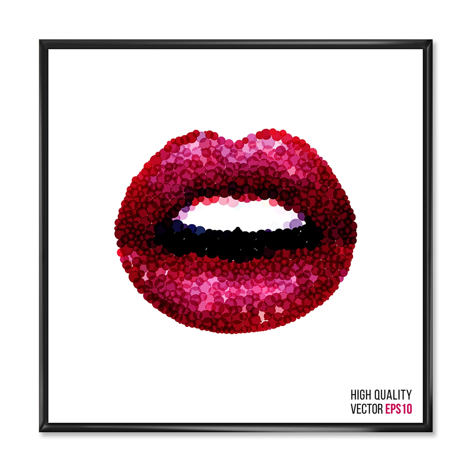 Designart 'Sexy Red Girl Lips' Modern Framed Canvas Wall Art Print