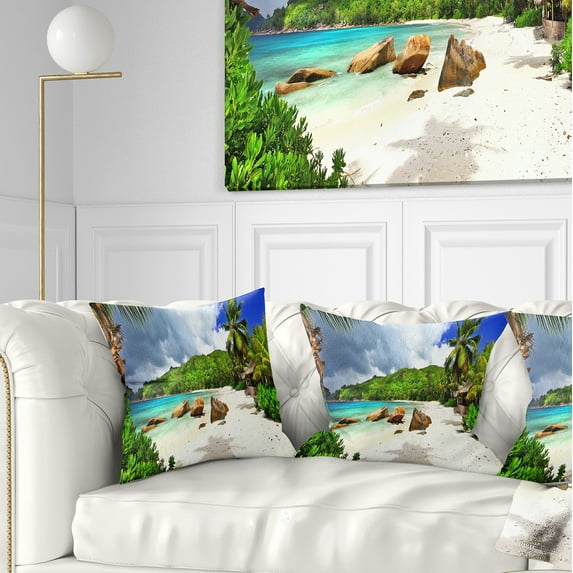 Designart Seychelles Islands Wide Panorama - Landscape Printed Throw Pillow - 16x16