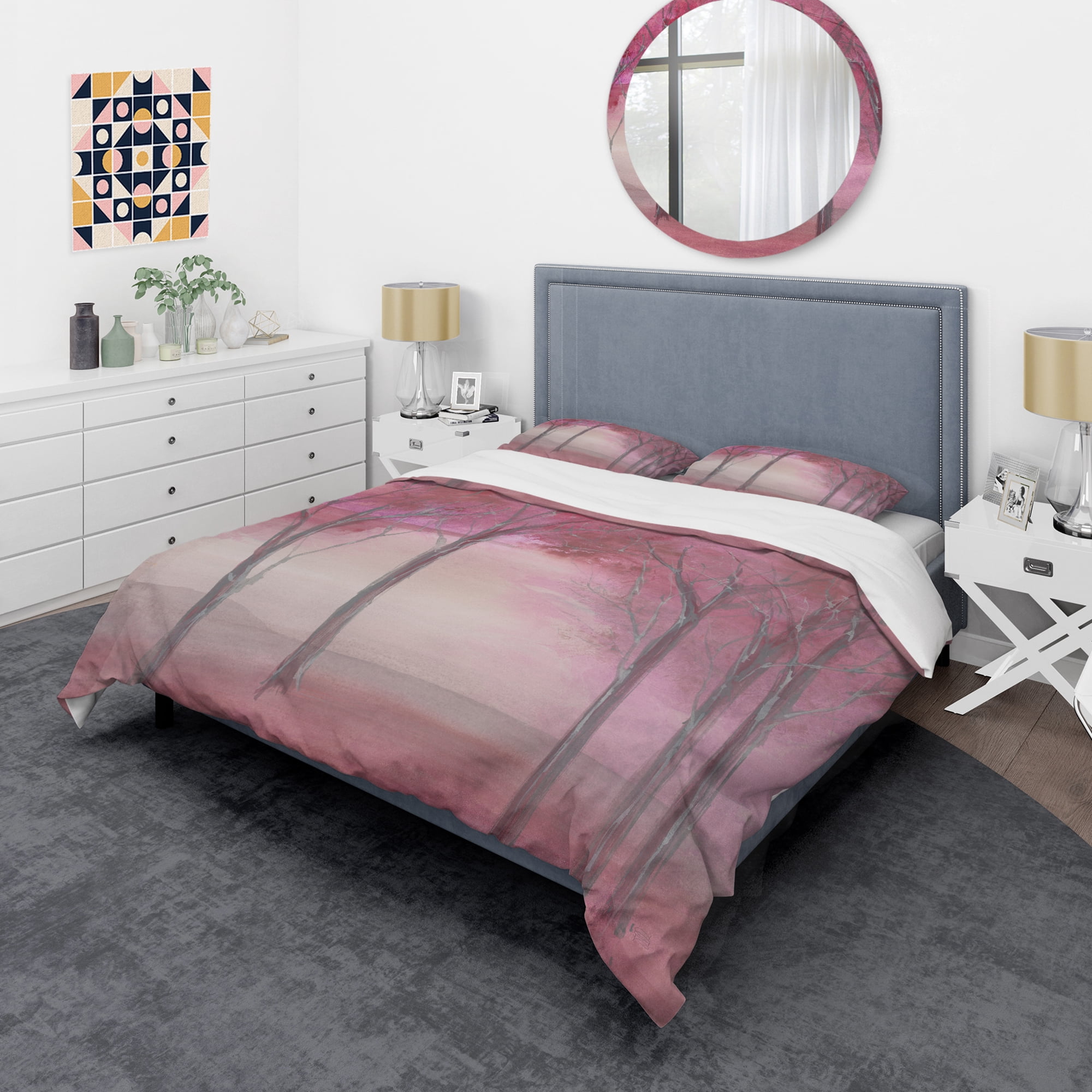 Designart 'Shabby Pink Under the Trees' Shabby Duvet Cover Set