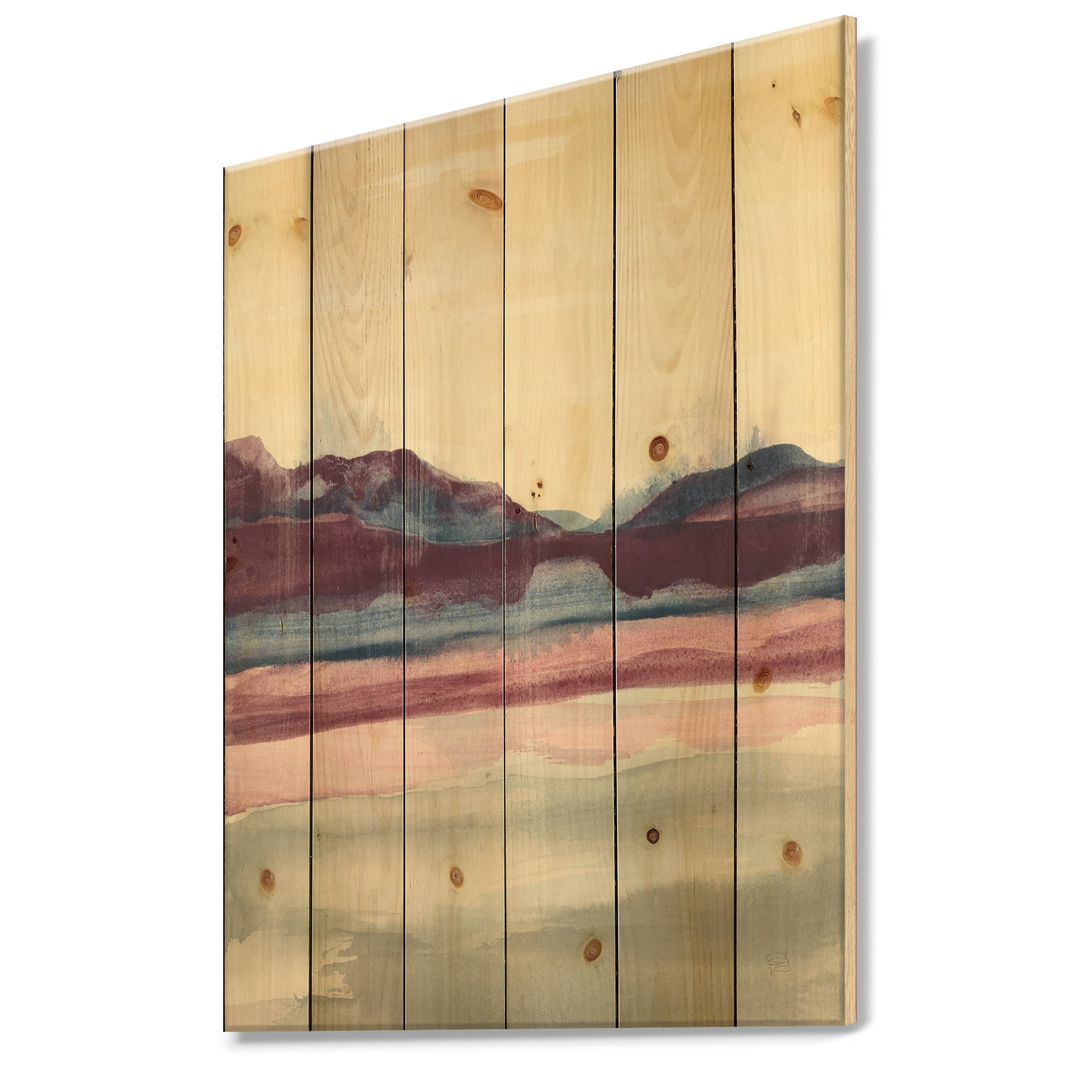 Designart 'Shabby Watercolor on Purple I' Shabby Chic Print on Natural Pine Wood
