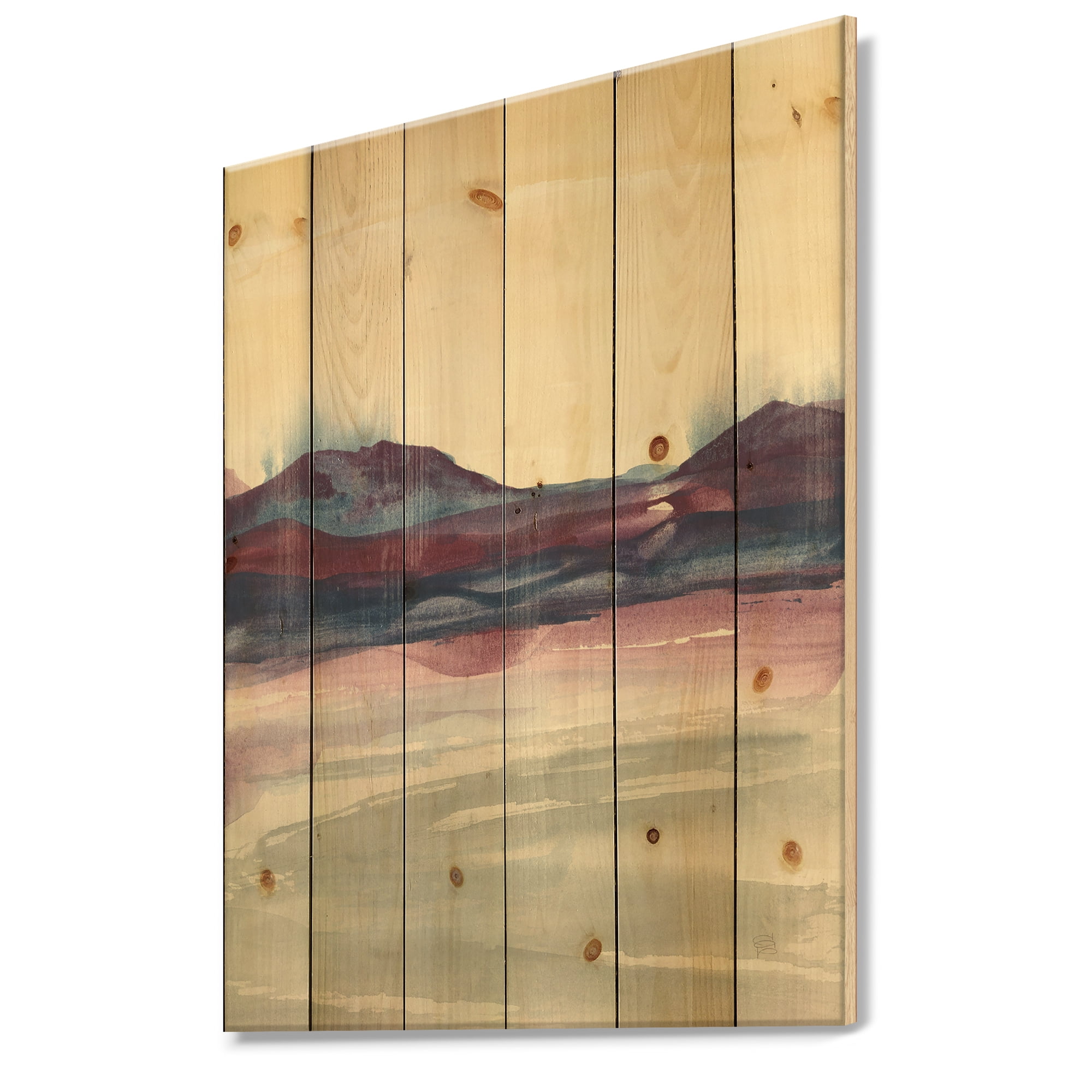 Designart 'Shabby Watercolor on Purple II' Shabby Chic Print on Natural Pine Wood