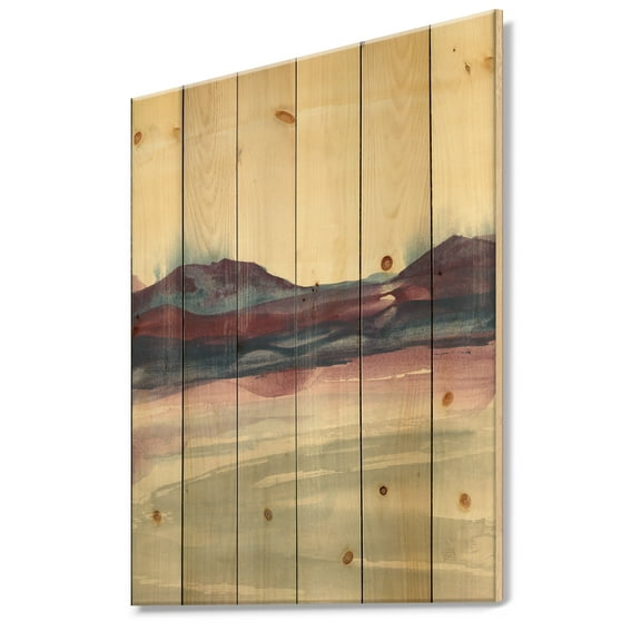 Designart 'Shabby Watercolor on Purple II' Shabby Chic Print on Natural Pine Wood