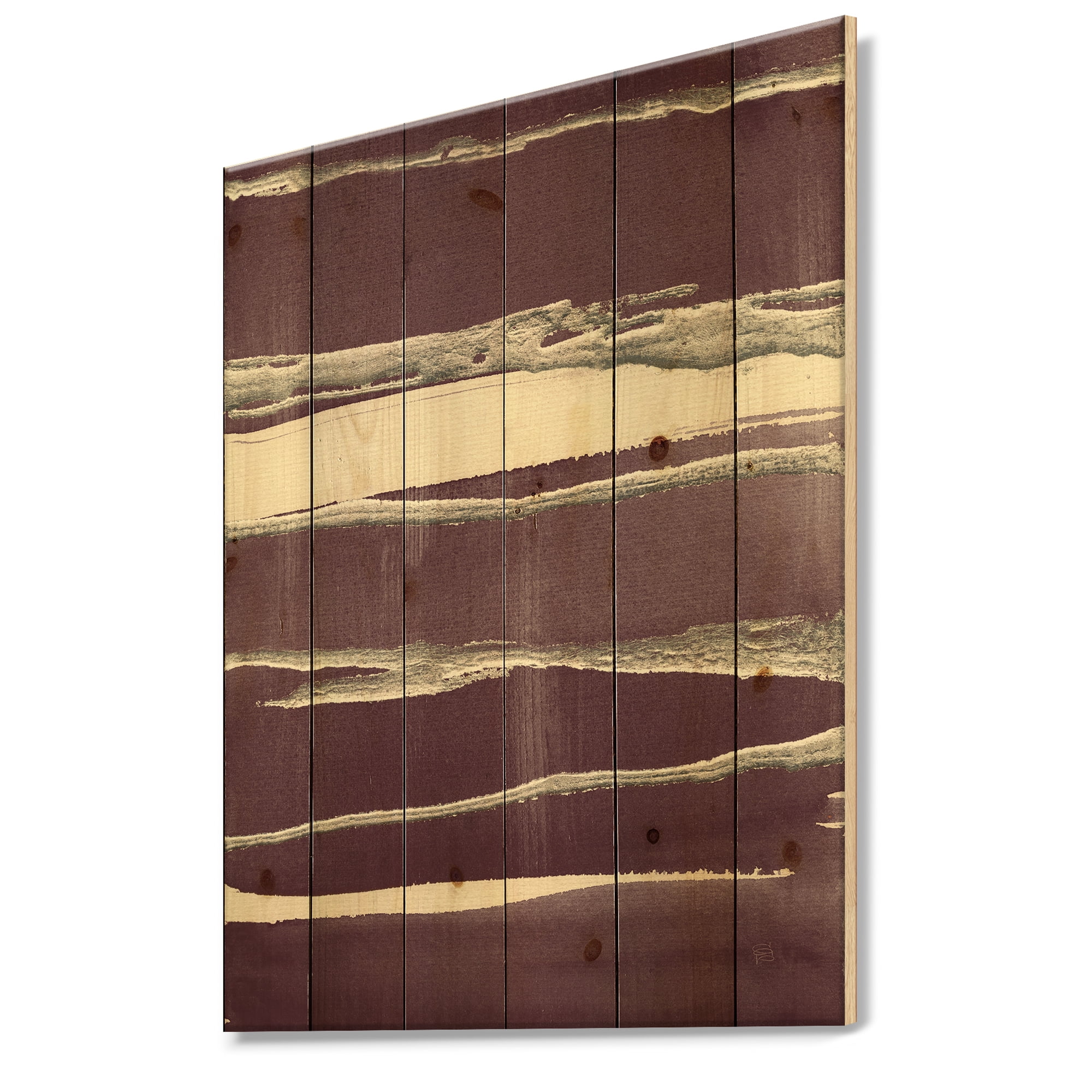 Designart 'Shabby Watercolor on Purple III' Shabby Chic Print on Natural Pine Wood