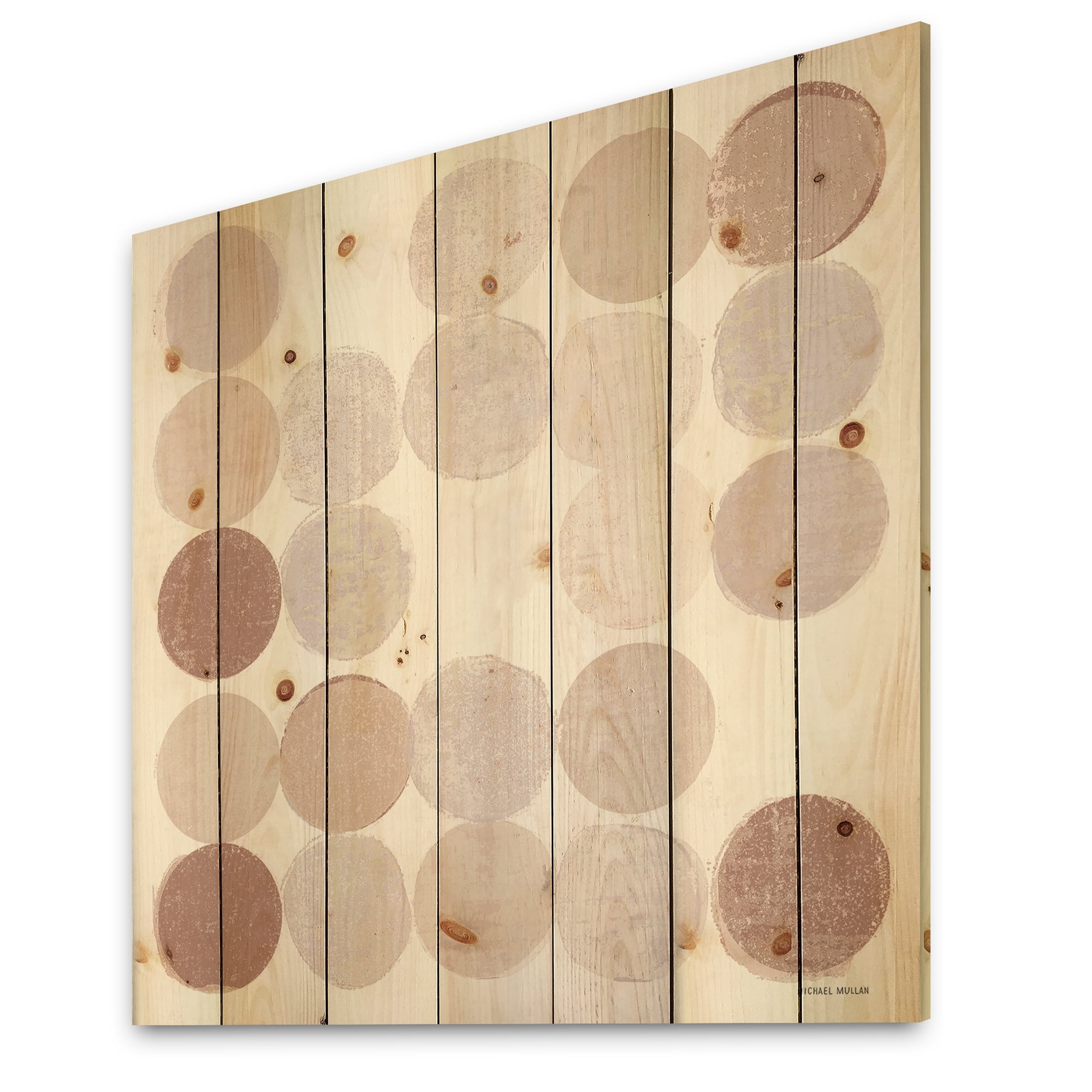 Designart 'Shade of Pink Geometric Dots II' Abstract Print on Natural Pine Wood