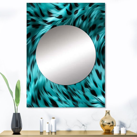 Designart "Shades Of Turquoise And Black" Abstract Mirror Wall Decor - Modern Blue Abstract Living Room Wall Mirror Art - 40" x 30" Inch