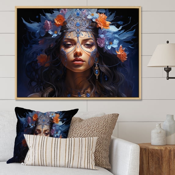 Designart "Shaktis Divine Hinduisim Art wall art II" Spiritual Floater Framed Wall Art Living Room