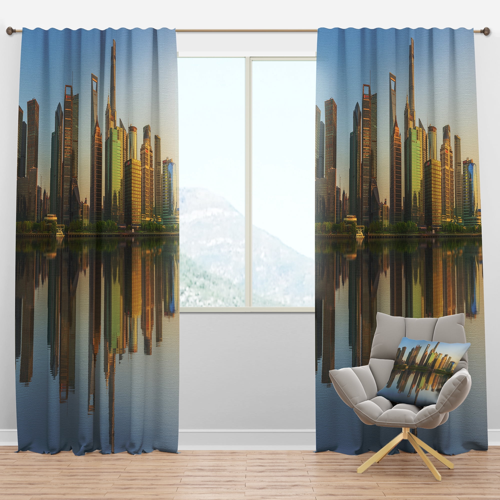 Designart 'Shanghai Huangpu River at Sunset' Cityscape Blackout Curtain Panel