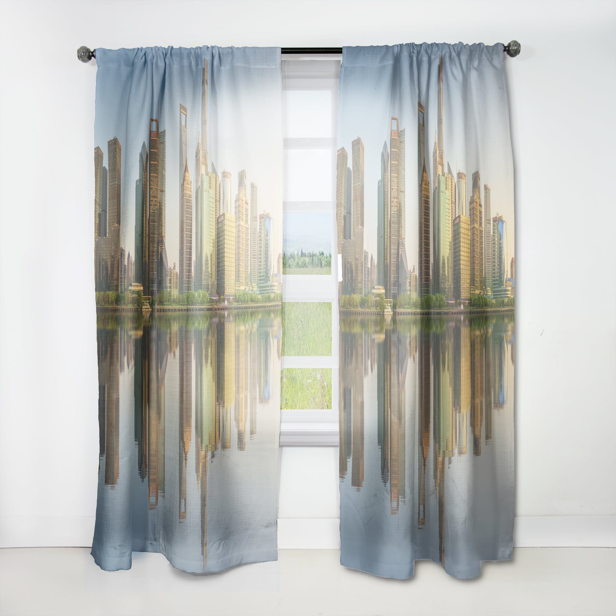 Designart 'Shanghai Huangpu River at Sunset' Cityscape Curtain Panel
