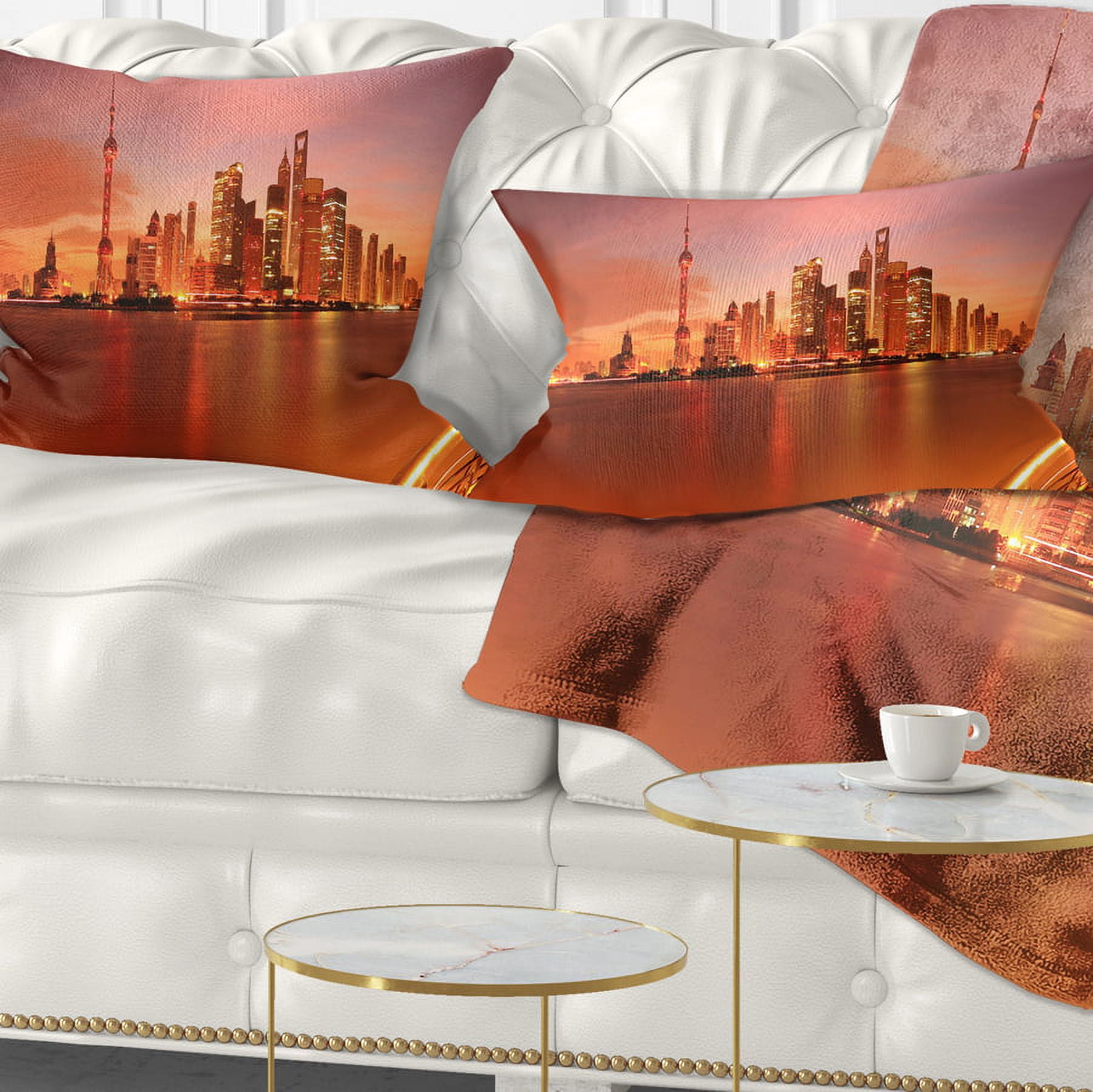 Designart Shanghai Lujiazui Skyline - Cityscape Photography Throw Pillow - 12x20