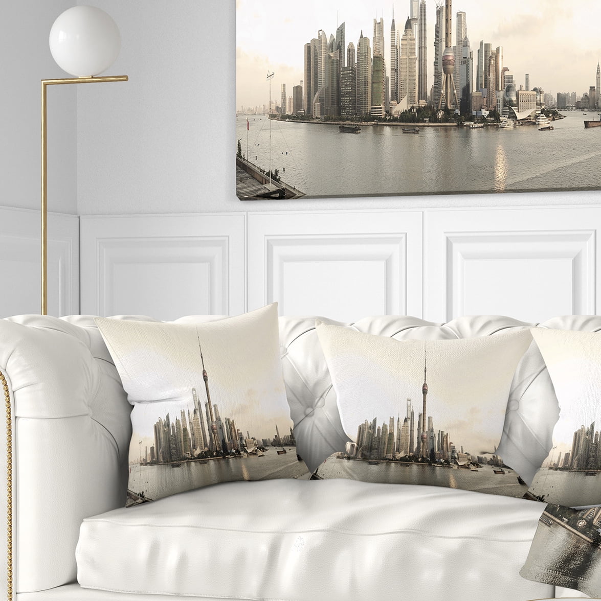 Designart Shanghai s Modern Architecture - Cityscape Photo Throw Pillow - 18x18